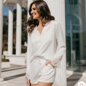 NWT Le Rose White Satin Lace Pj Set - bridal pajamas